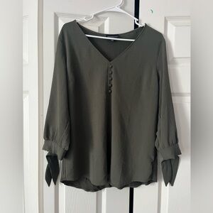 Dark Olive Blouse with Button Accents